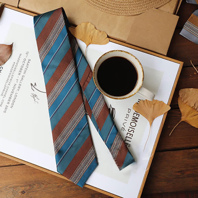 2Pcs Men's British Color Contrast Striped Necktie Set - image 5