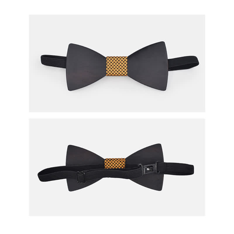 2Pcs Men's Black Wooden Bow Tie Cufflinks Set