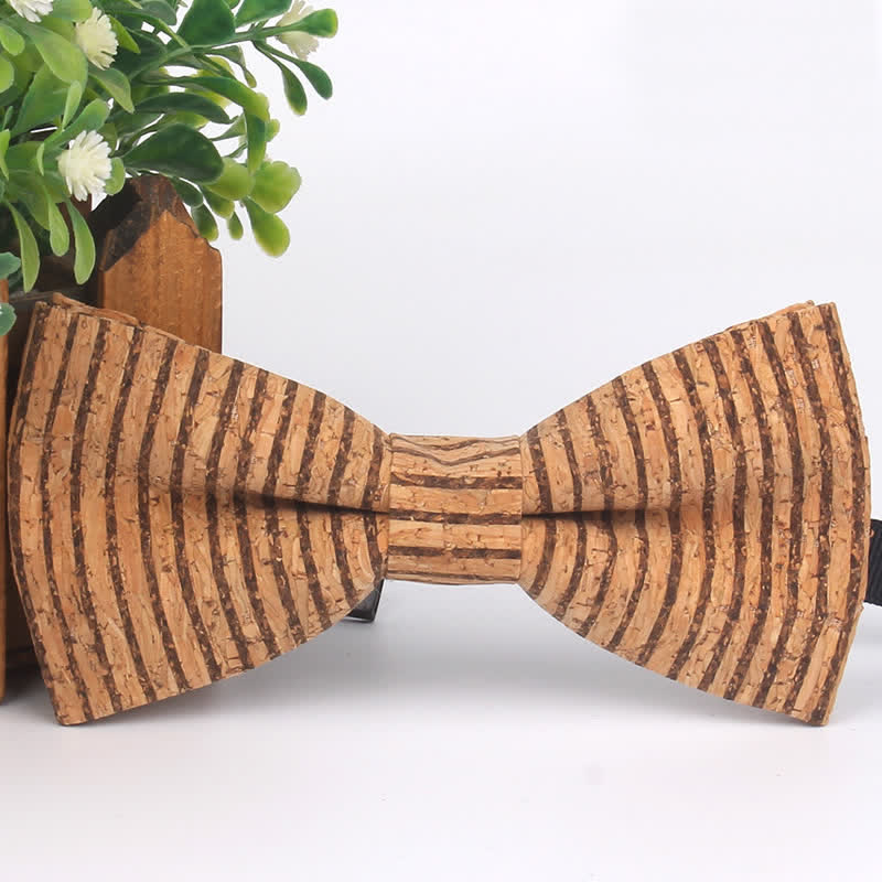 Men's Wood Grain Geometric Print Multi-Color Bow Tie