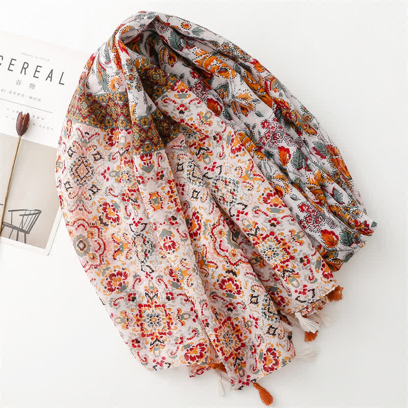 Women's Orange Bohemian Ethnic Beach Cape Scarf