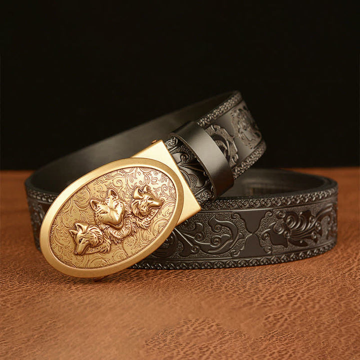 Men's Legend Of Hungry Wolves Leather Belt