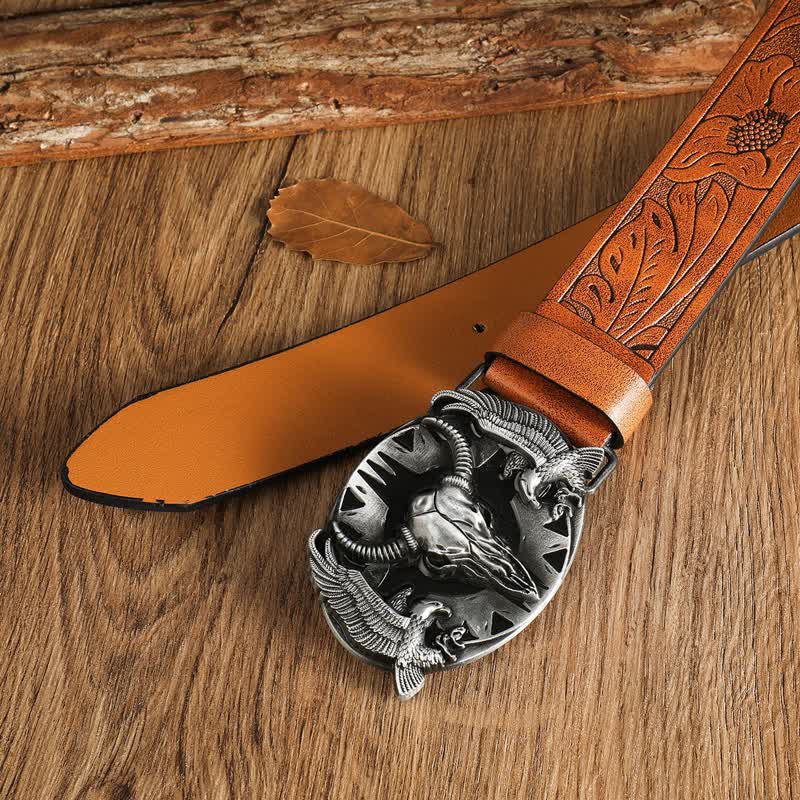 Men's Vintage Bull & Dual Eagles Leather Belt