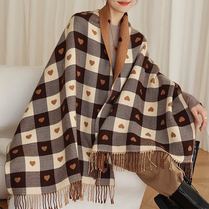 Women's Winter Cape Love Checkerboard Scarf