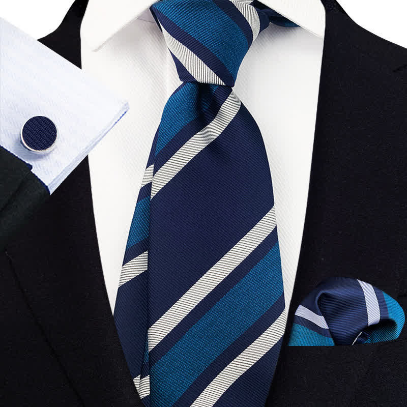 3Pcs Men's Symmetry Striped Formal Necktie Set