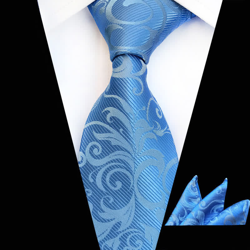2Pcs Men's Plant Swirl Floral Necktie Set - SkyBlue - image 14