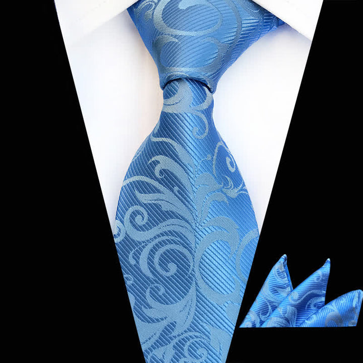 2Pcs Men's Plant Swirl Floral Necktie Set - SkyBlue - image 14