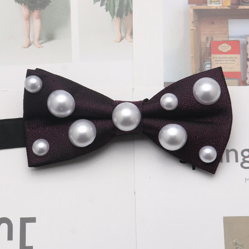 Artificial Pearls Dancing Party Bow Tie - Claret - image 4