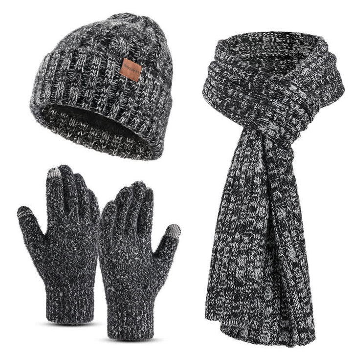 3Pcs Unisex Stylish Hat Long Scarf Touch Screen Gloves Set