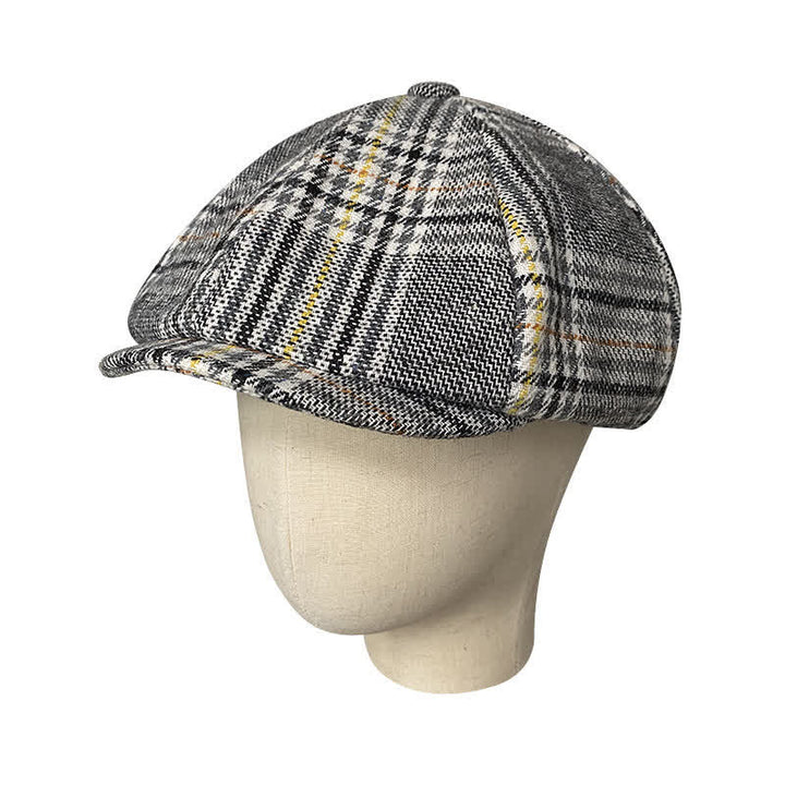 Gray Plaid Yellow Stripes Newsboy Beret Cap - image 2