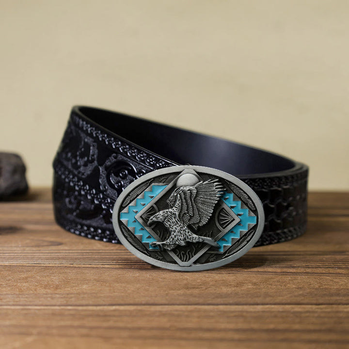 Men's DIY Enamel Landing Eagle Buckle Leather Belt