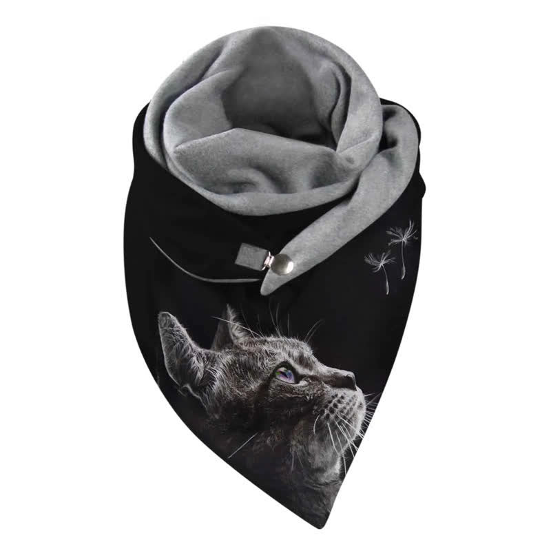 Women's Cozy Dandelion Cat Print Triangle Scarf