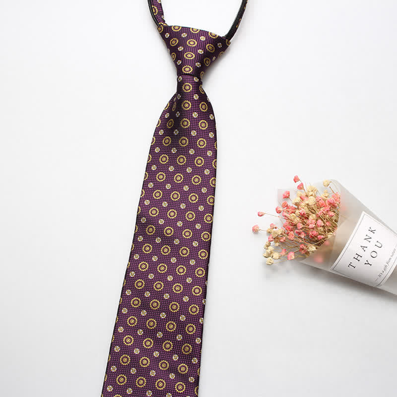 Men's Retro Floral Zipper Tie Motifs Necktie - Burgundy - image 1