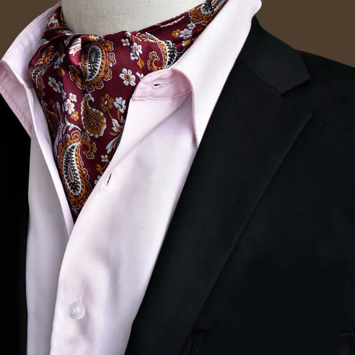 DarkRed Leisure Prom Gents Floral Ascot Paisley Cravat