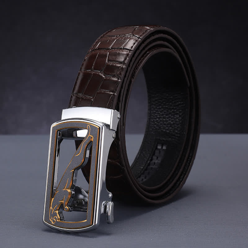 Men's Crocodile Pattern Leopard Automatic Buckle Leather Belt