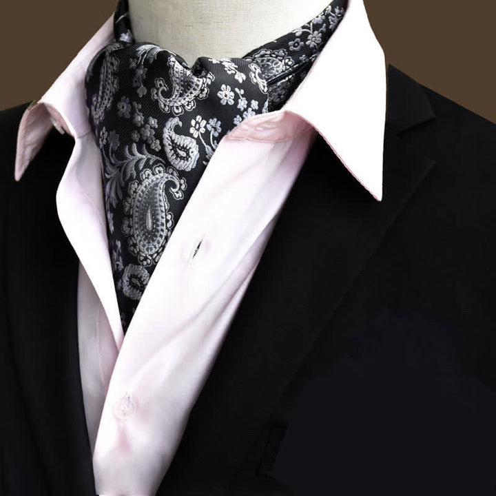 Black&White Leisure Prom Gents Floral Ascot Paisley Cravat