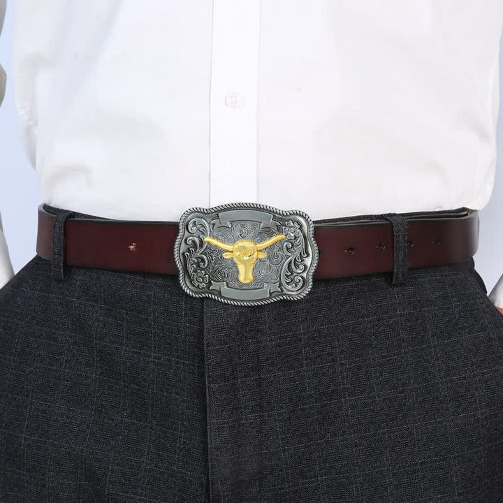Men's DIY Gold Carving Animal Buckle Leather Belt - image 38
