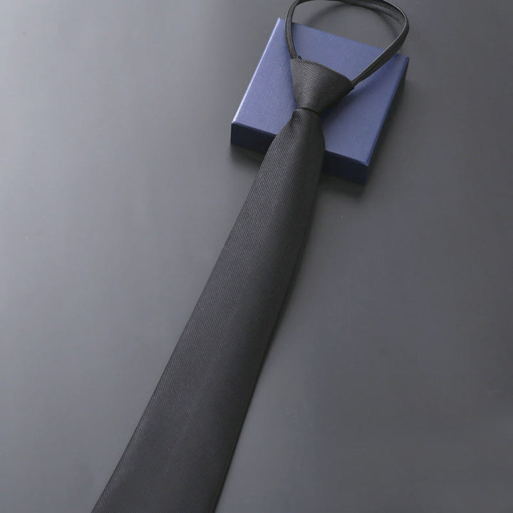 Men's Official Zipper Tie Wedding Necktie - Solid Black - image 6