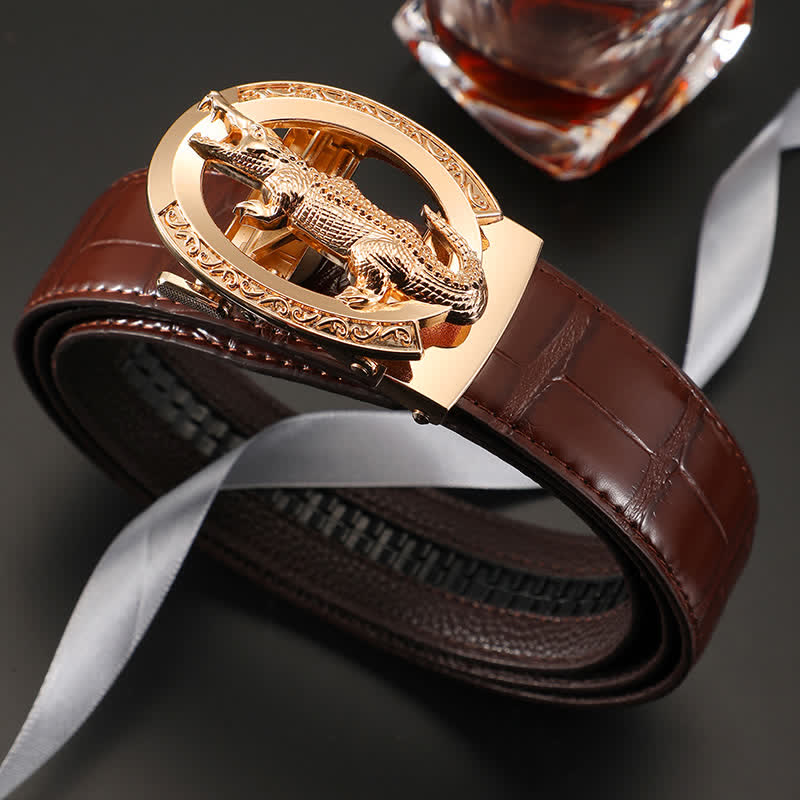 Men's Alligator Automatic Buckle Crocodile Print Leather Belt