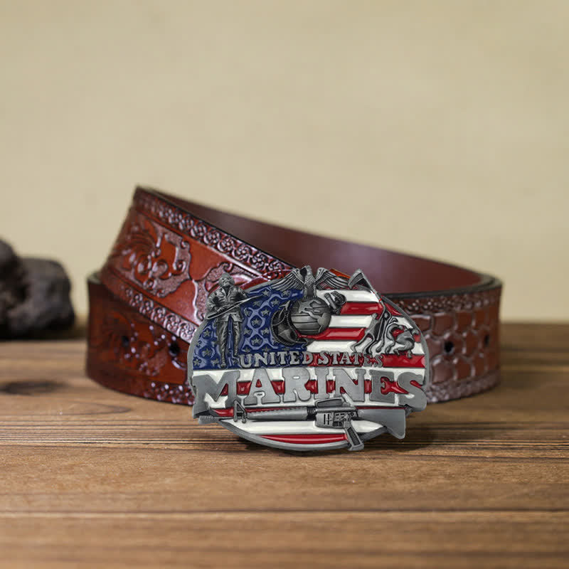 Men's DIY Military US Marines Buckle Leather Belt