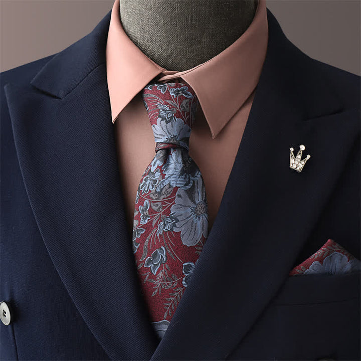 Men's Elegant CornflowerBlue Floral Necktie - CornflowerBlue - Necktie + Pocket Square - image 0