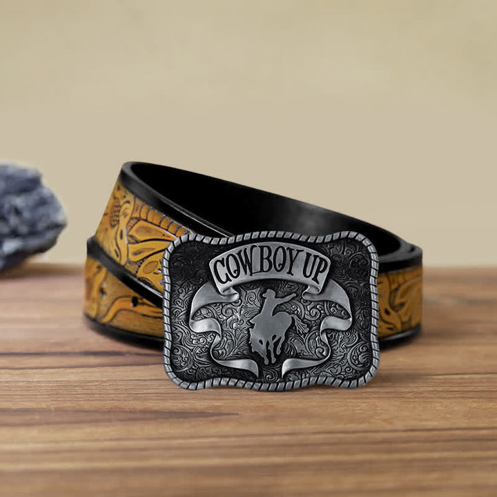 Men's DIY Cowboy Up Rodeo Horse Buckle Leather Belt