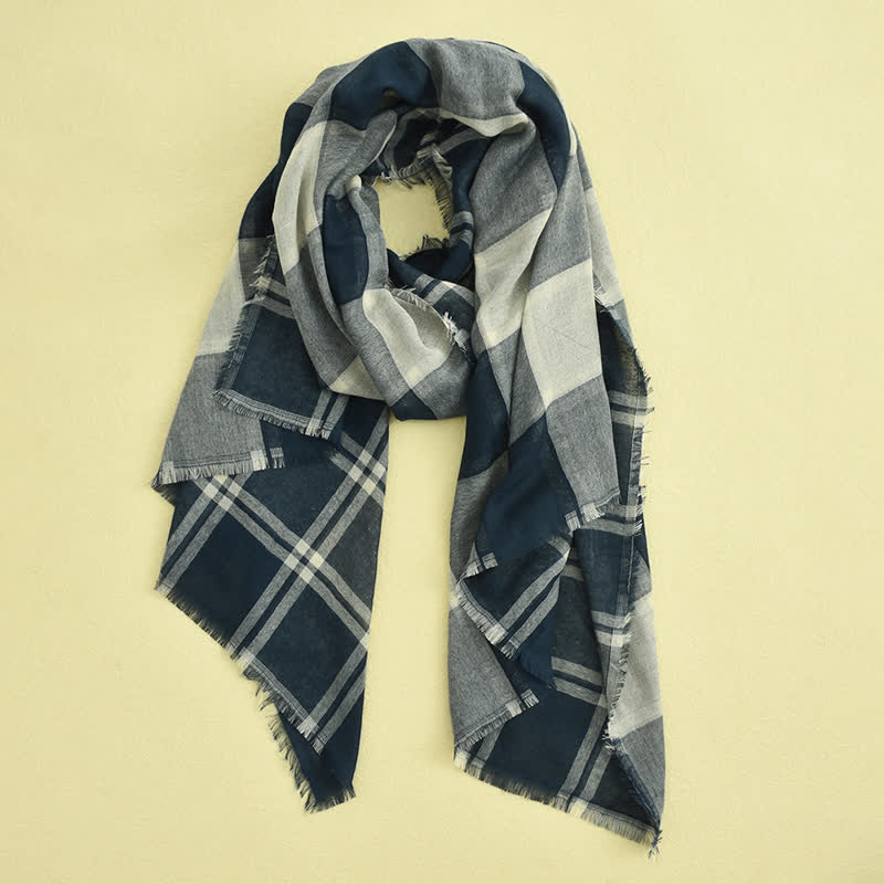 Men's Causal British Style Plaid Scarf - Navy - image 1