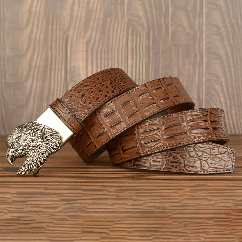 Men's Eagle Head Crocodile Embossed Leather Belt