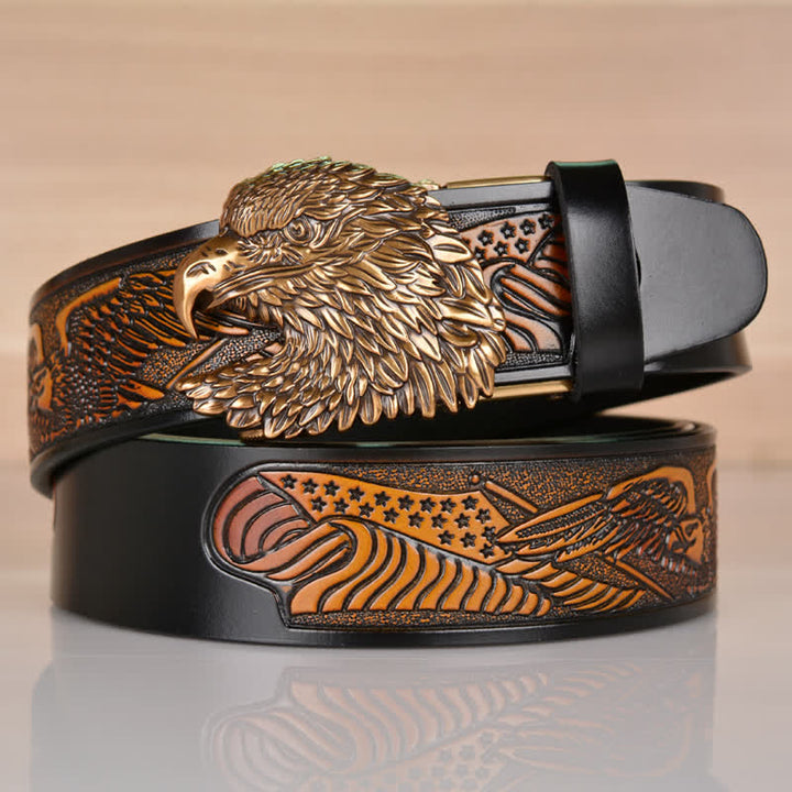 Men's Intricate Eagle Head Automatic Buckle Leather Belt