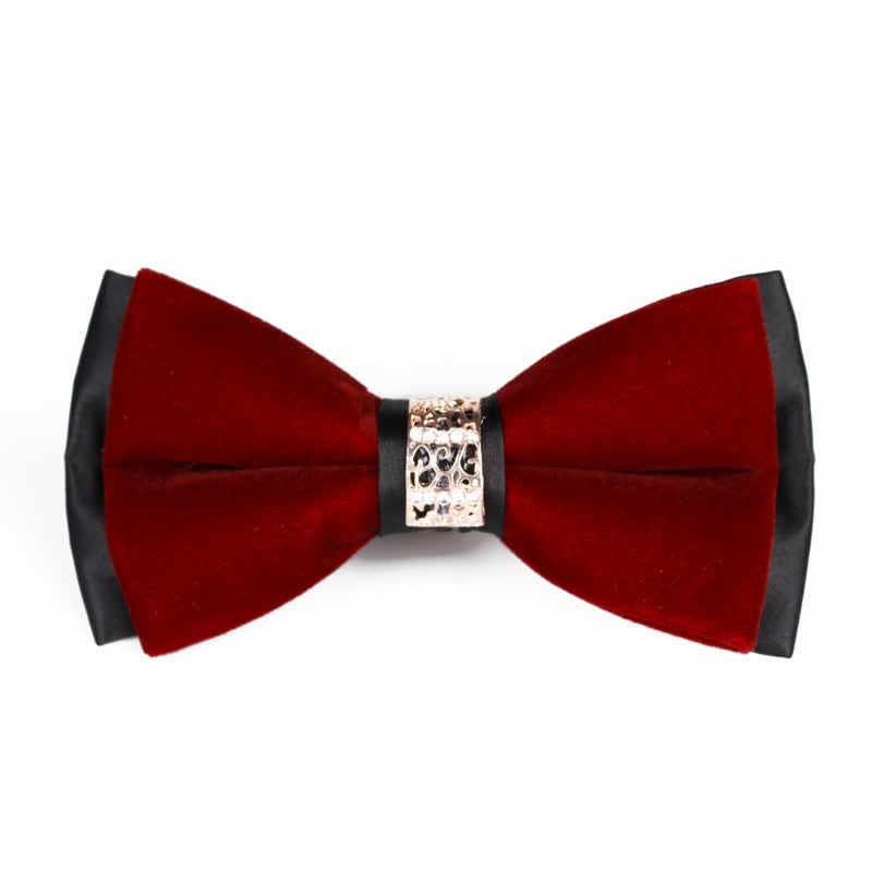 Men's Rhinestone Patchwork Velvet Bow Tie - Burgundy - image 6