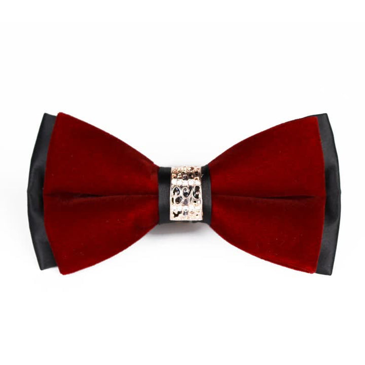 Men's Rhinestone Patchwork Velvet Bow Tie - Burgundy - image 6