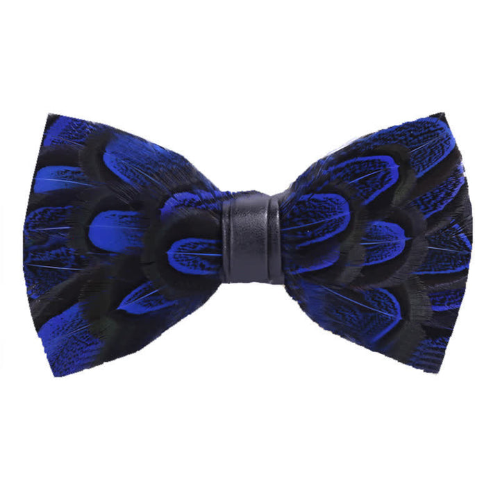 MidnightBlue & Black Peacock Feather Bow Tie with Lapel Pin