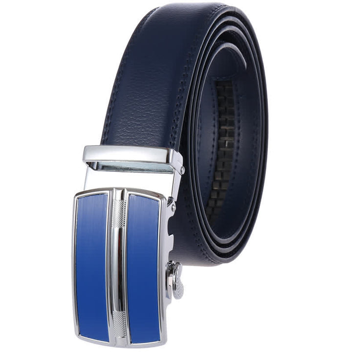 Men's Simple Hollow Automatic Buckle Leather Belt - Blue - 46 - image 12