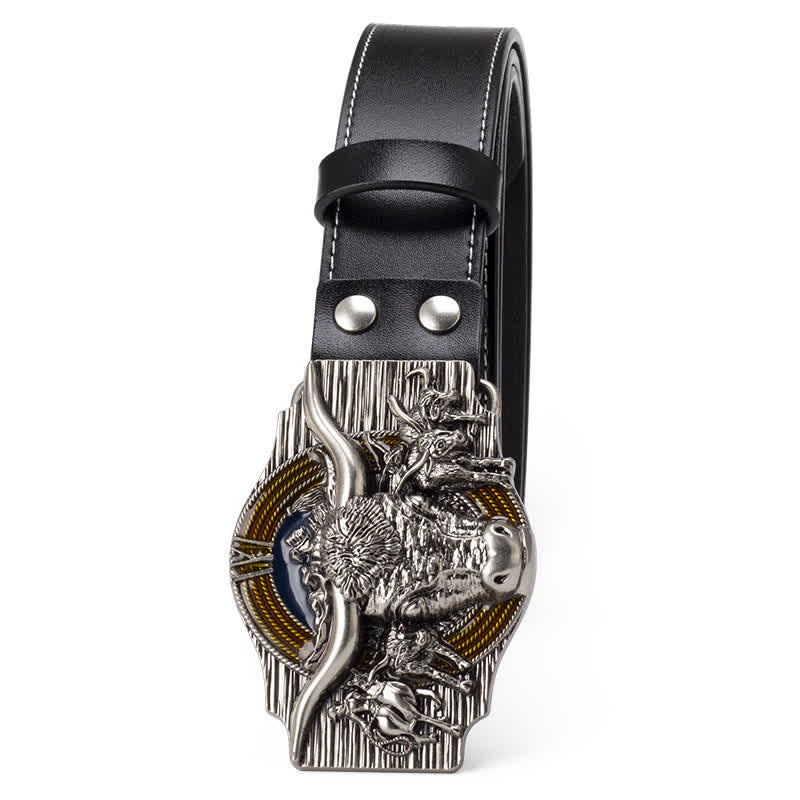Men's Longhorn Bull Embossed Leather Belt - image 1