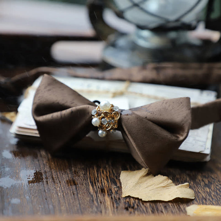 Men's Flowers Pearl Satin Bow Tie