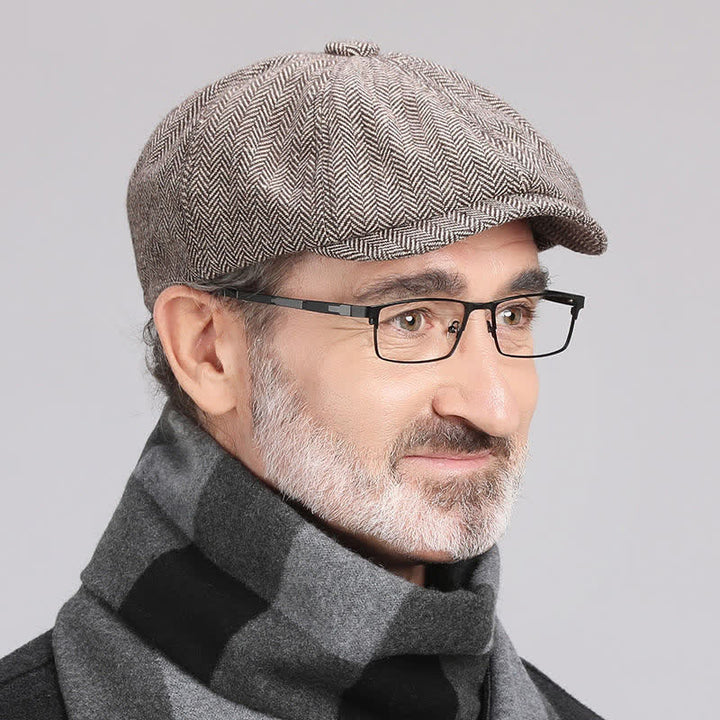 Men's Versatile Herringbone Octagonal Beret Cap