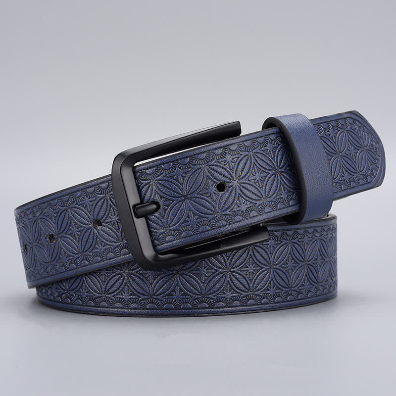 Men's Geometric Coin Embossing Leather Belt - Dark Blue - 44 - image 1