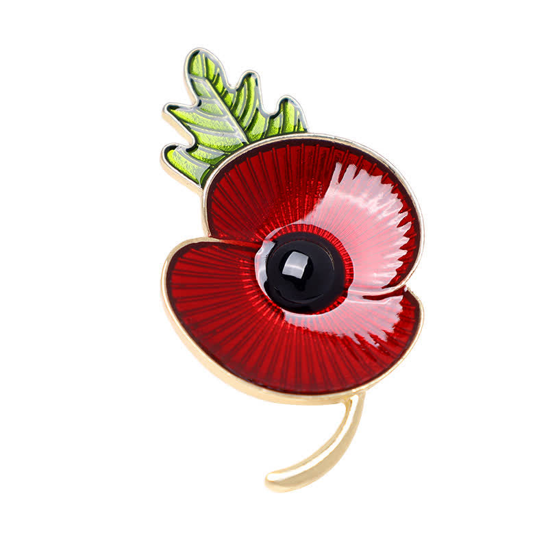 Unisex Memorial Red Poppy Leaf Brooch - image 2