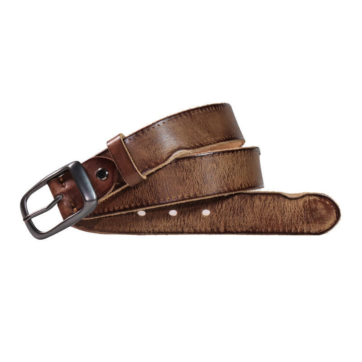 Men's Western Distressed Style Leather Belt - Khaki - 44 - image 2