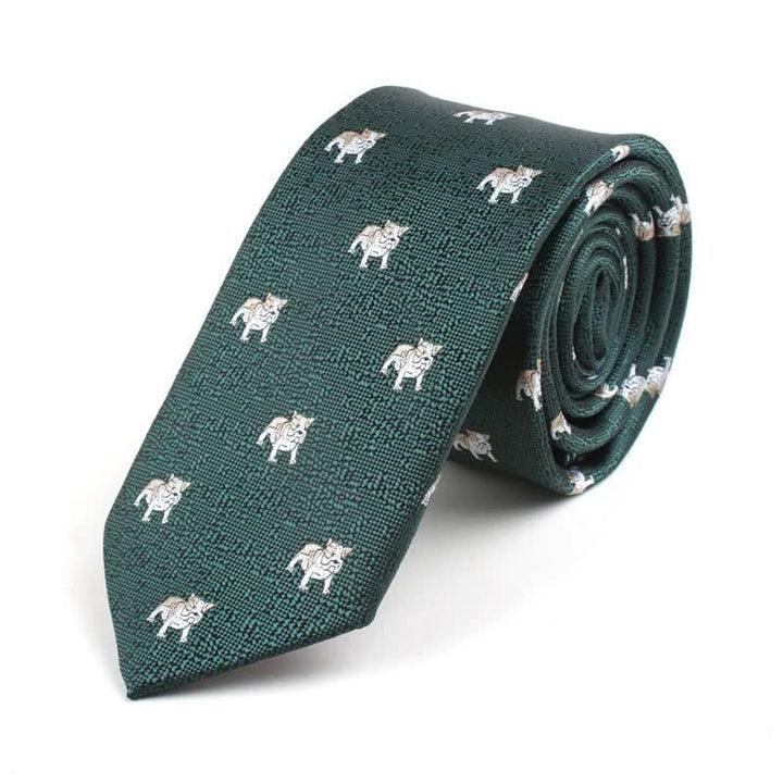 Men's Cute Cartoon Motifs Necktie - Green Pug - image 6