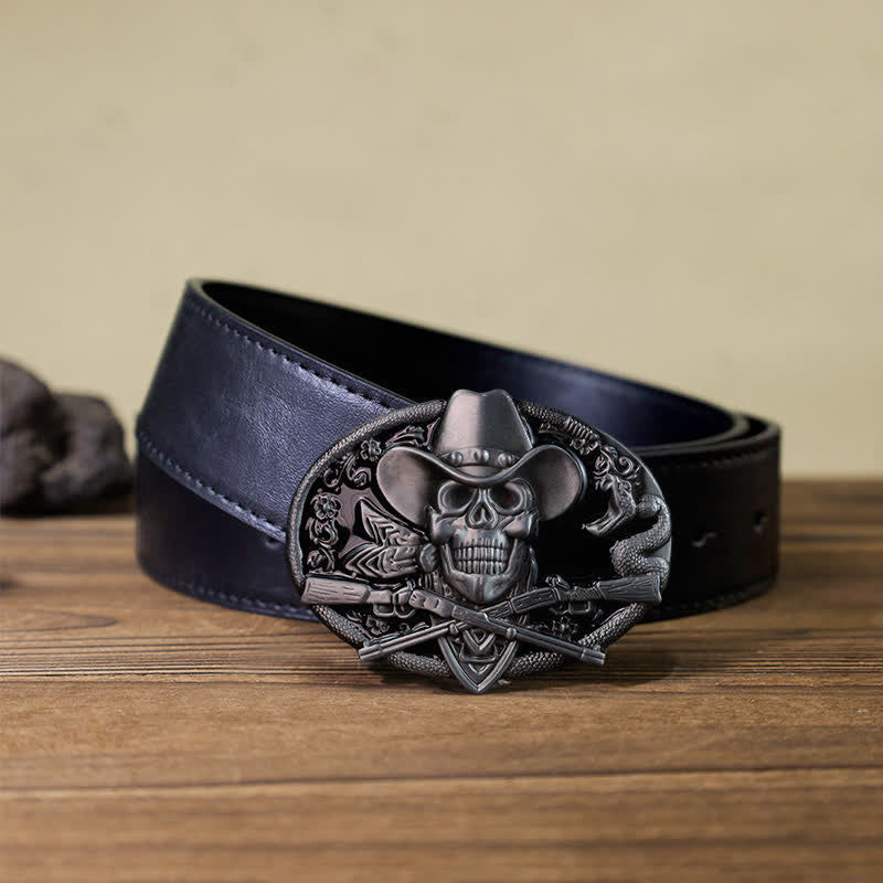 Men's DIY Skull With Cross Guns Buckle Leather Belt