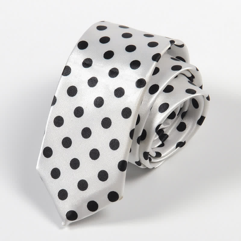 Men's Black & White Little Checks Dots Striped Necktie - White & Black Dots - image 7
