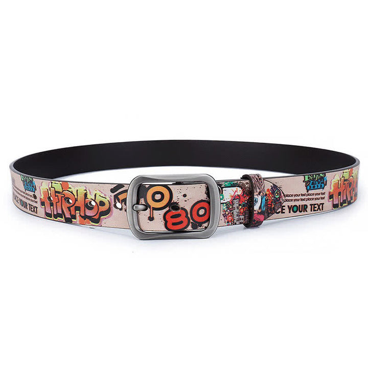 Pink City Letter Graffiti Pattern Genuine Leather Belt