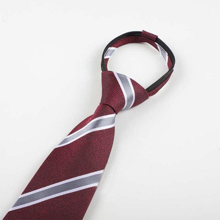 Men's Occupational Zipper Tie Striped Necktie - Burgundy - image 3
