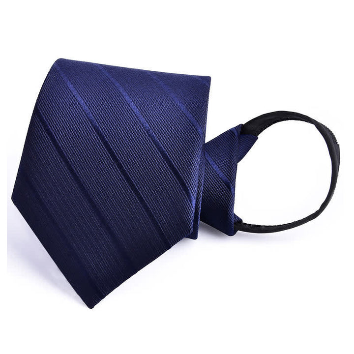 Men's Bussiness Zipper Tie Plaid Striped Necktie - Navy Striped - image 19