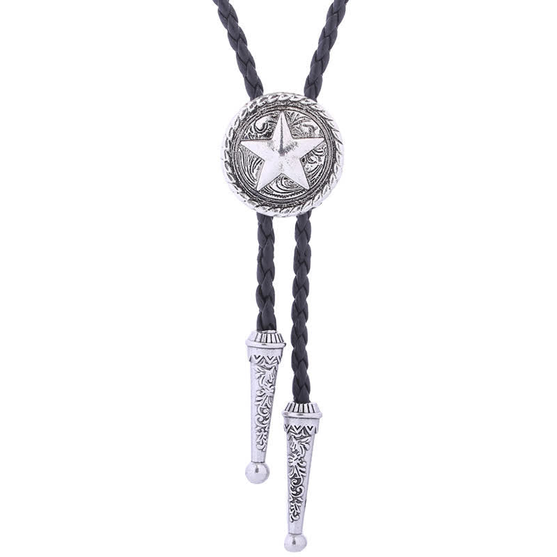 Five-Pointed Star Braided Leather Cord Bolo Tie