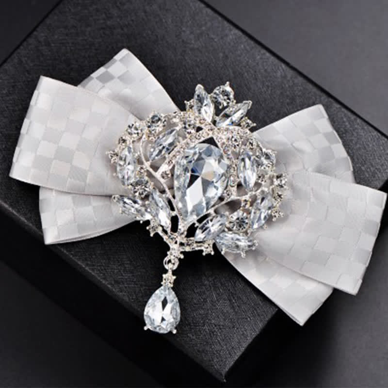 3Pcs Checker Rhinestone Brooch Bow Tie Set