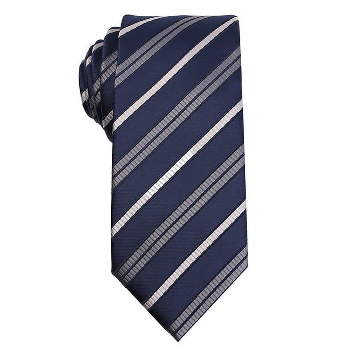 Men's Elegant Striped Series Necktie - Gray & Navy - image 3