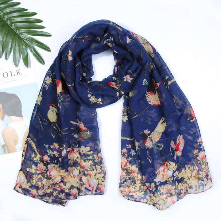 Women's Lightweight Blooming Floral Birds Scarf