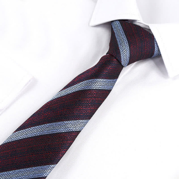 Men's Modern Textured Striped Necktie - Burgundy & Silver - image 9