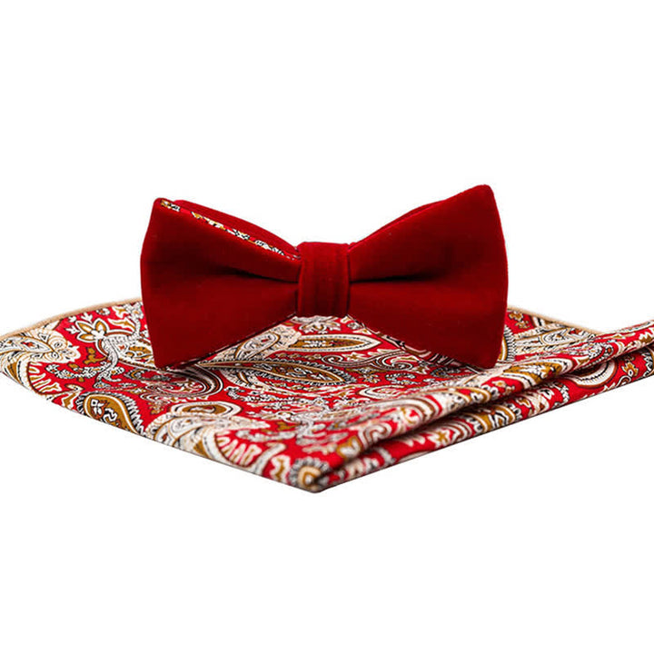 2Pcs Men's Cotton Paisley Velvet Bow Tie Set